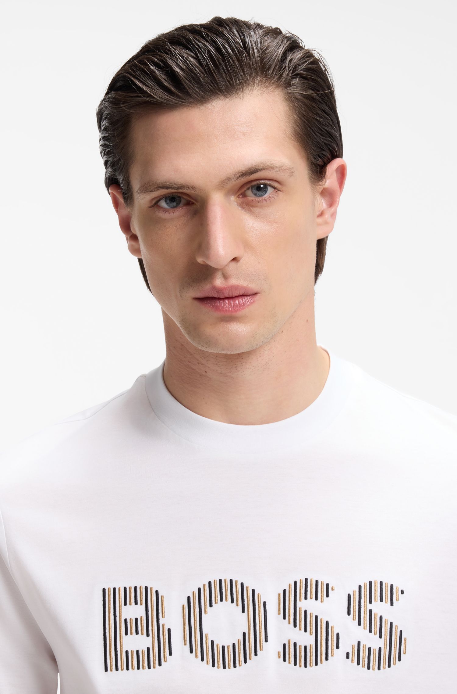 【BOSS博斯】条纹艺术图案棉质平纹布 T 恤