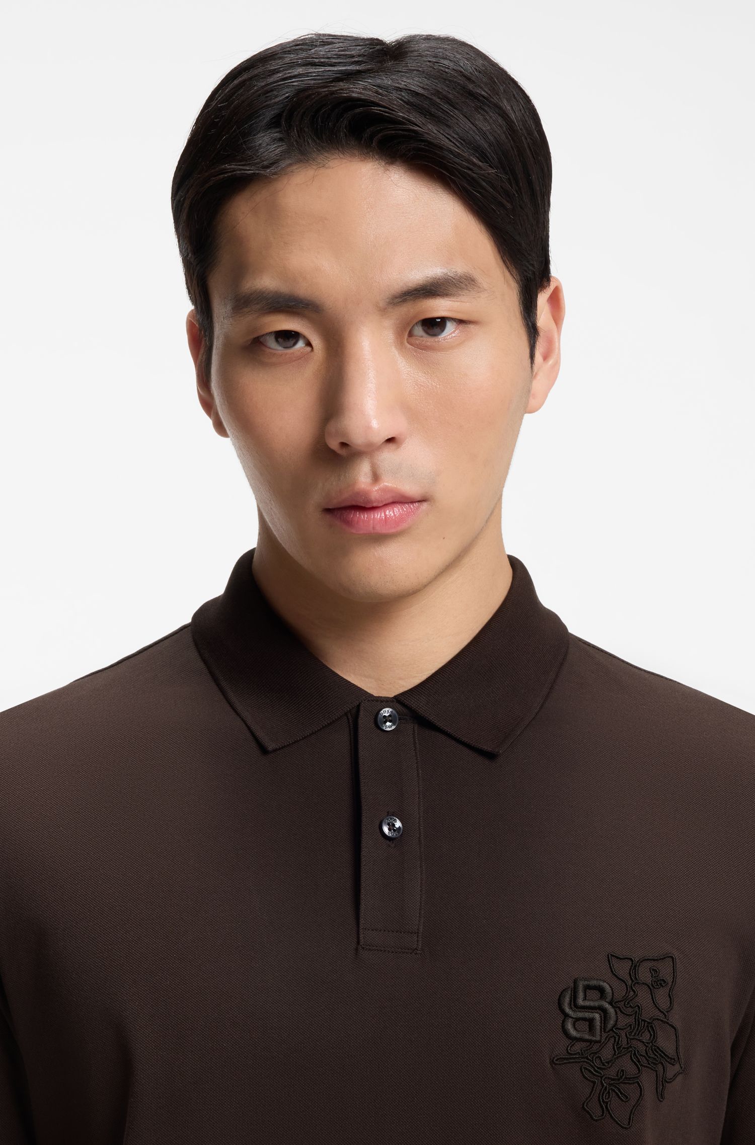 【BOSS博斯】双 B 交织字母装饰丝光棉质 Polo 衫