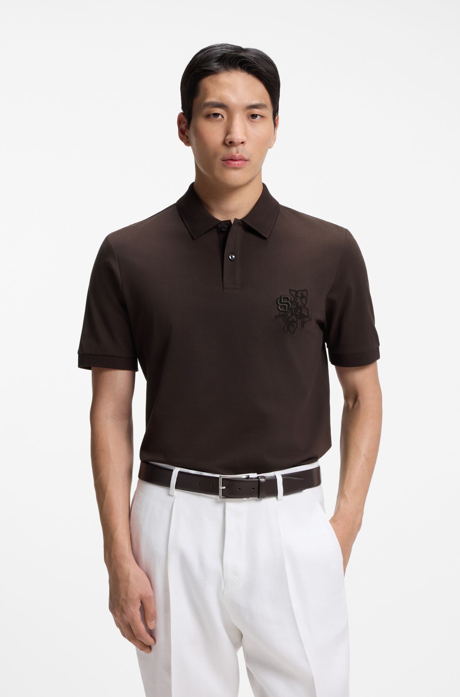 【BOSS博斯】双 B 交织字母装饰丝光棉质 Polo 衫