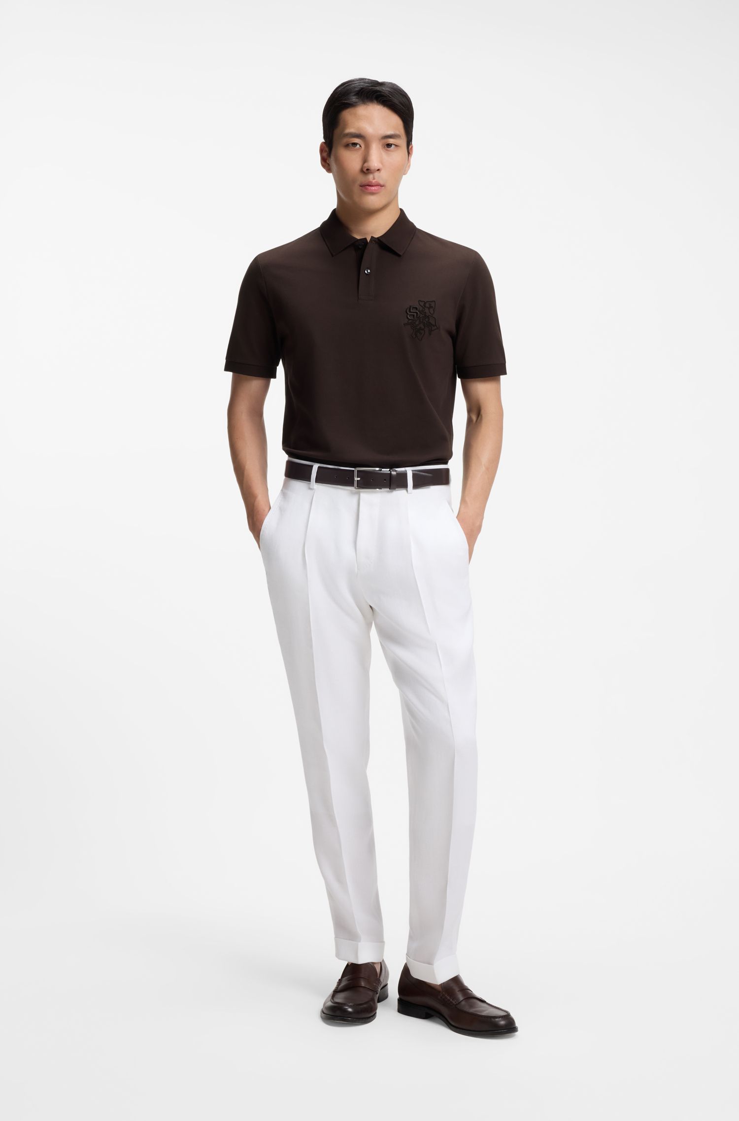 【BOSS博斯】双 B 交织字母装饰丝光棉质 Polo 衫