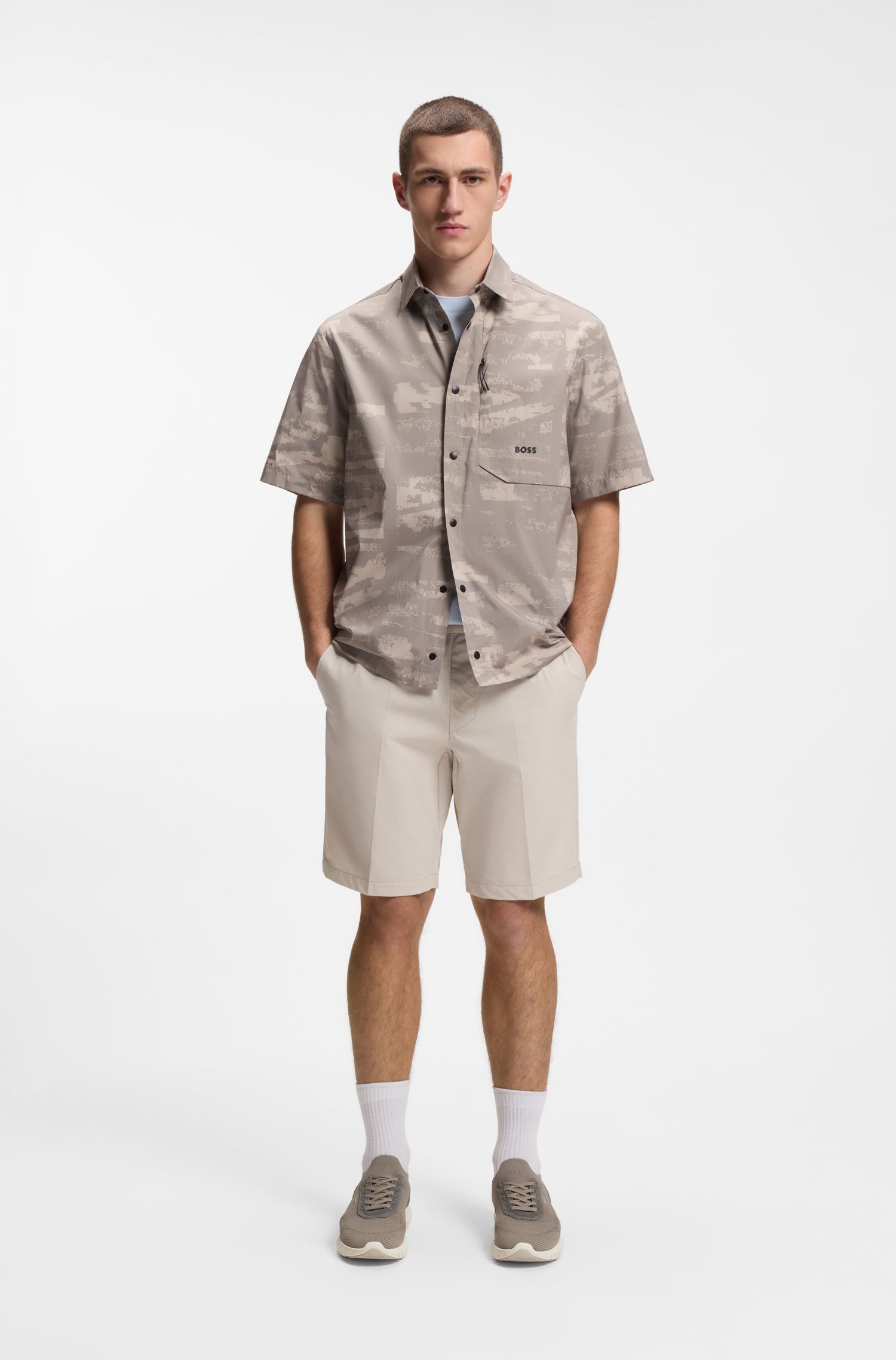 【BOSS博斯】BOSS-MOTION 针织鞋面和皮革饰边运动鞋