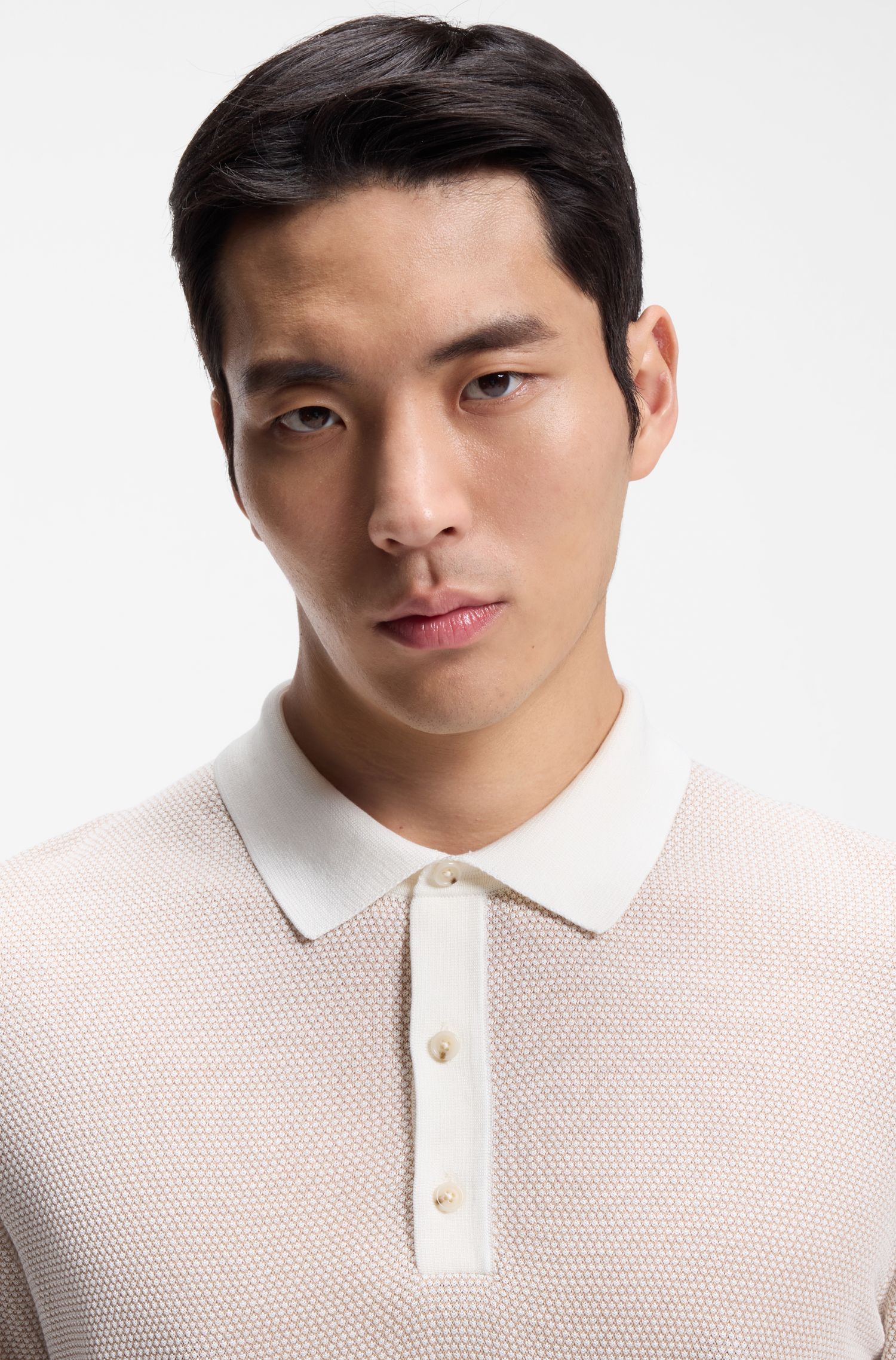 【BOSS博斯】真丝和棉质混纺短袖挺括针织毛衣