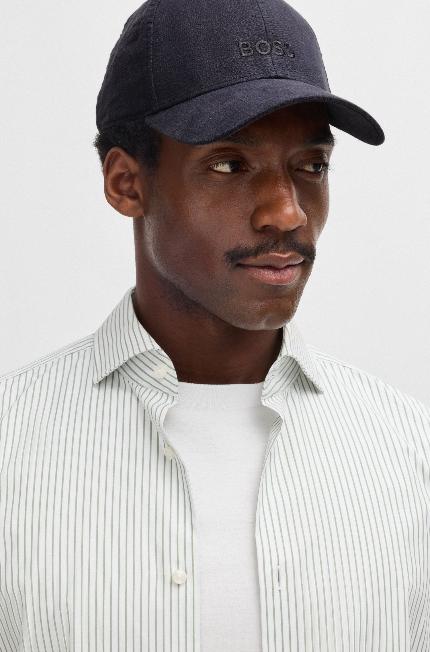 【BOSS博斯】刺绣徽标亚麻鸭舌帽