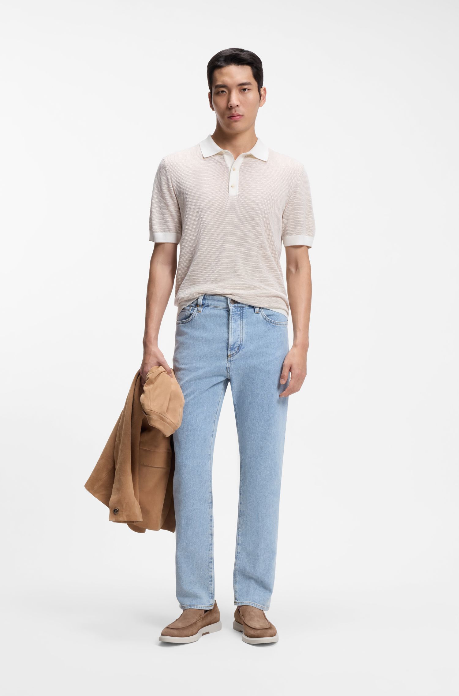 【BOSS博斯】真丝和棉质混纺短袖挺括针织毛衣