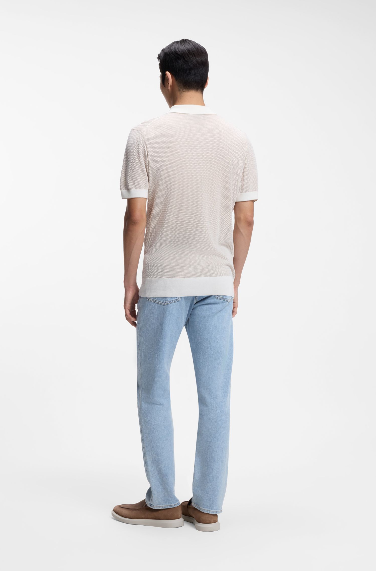 【BOSS博斯】真丝和棉质混纺短袖挺括针织毛衣