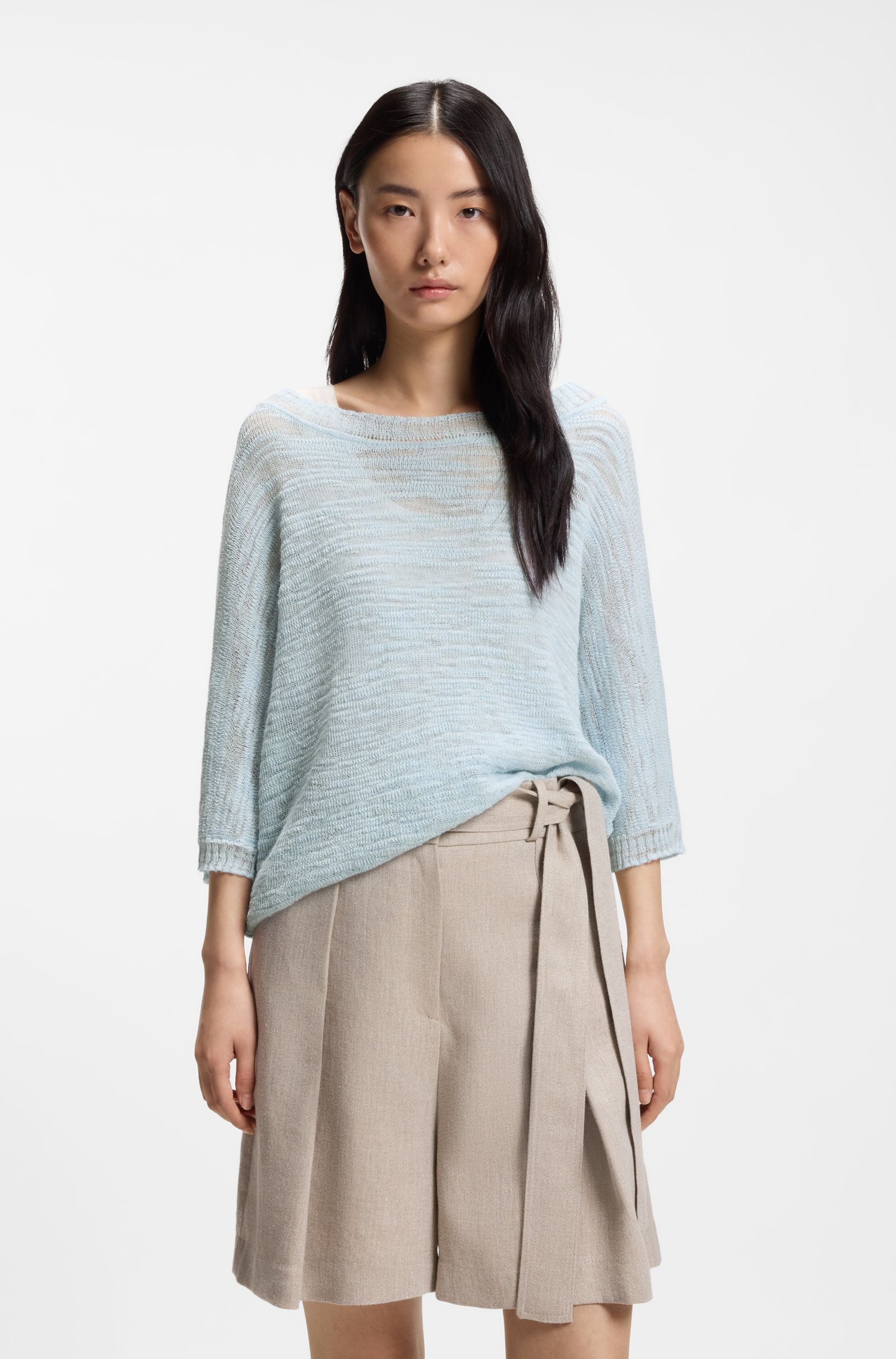 【BOSS博斯】船领亚麻混纺毛衣