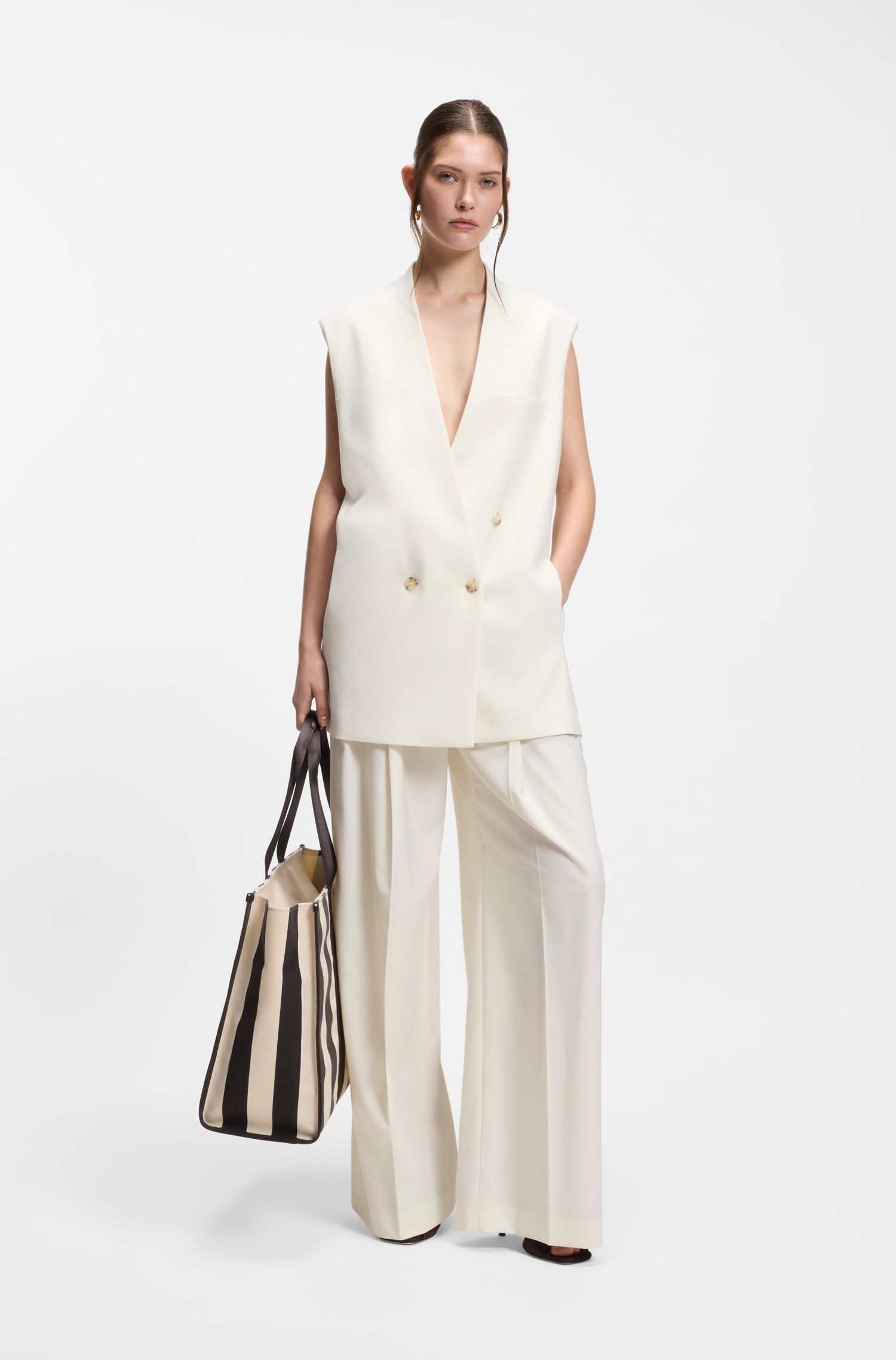 【BOSS博斯】羊毛混纺宽松版型无袖西装外套