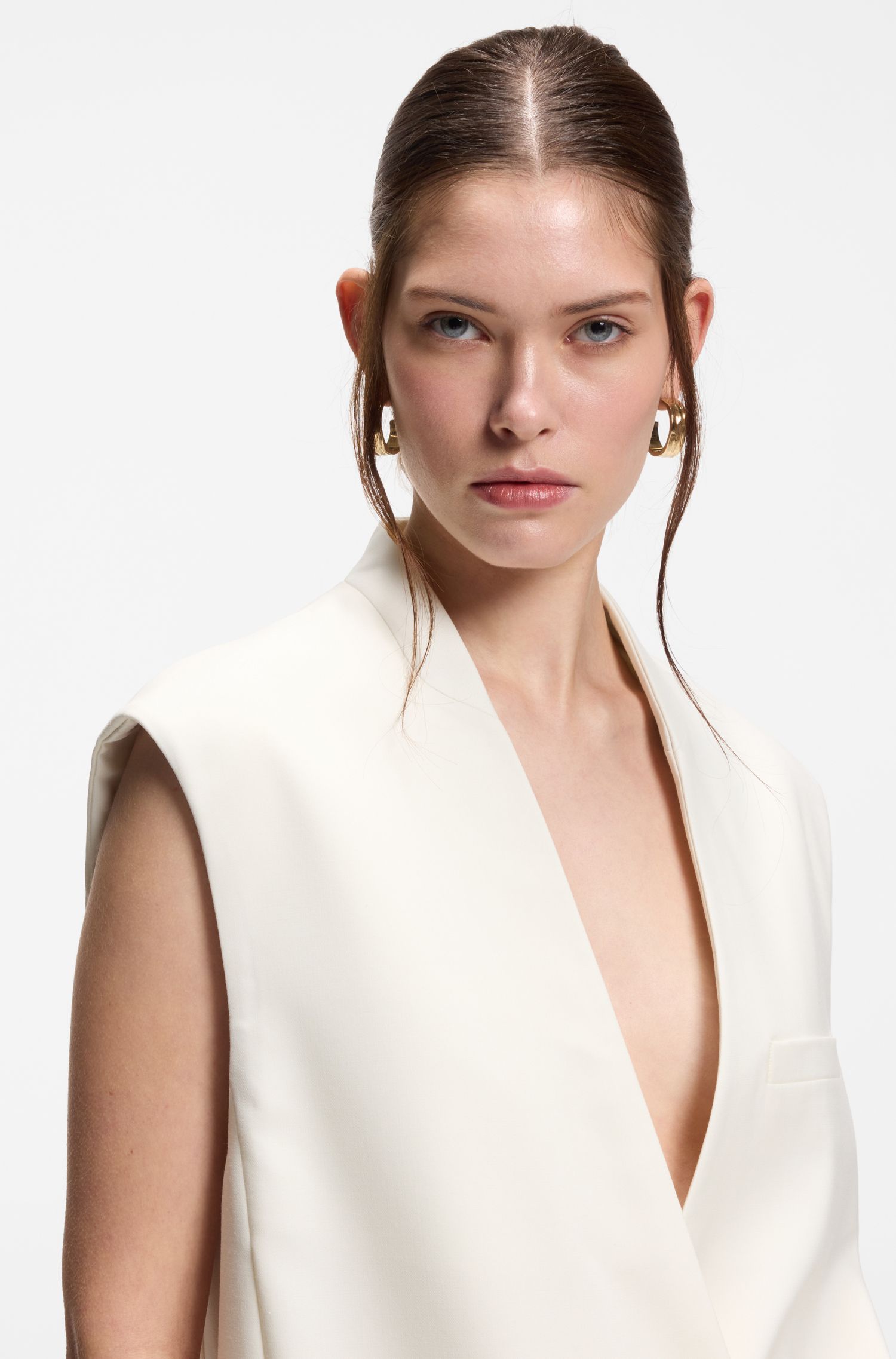 【BOSS博斯】羊毛混纺宽松版型无袖西装外套