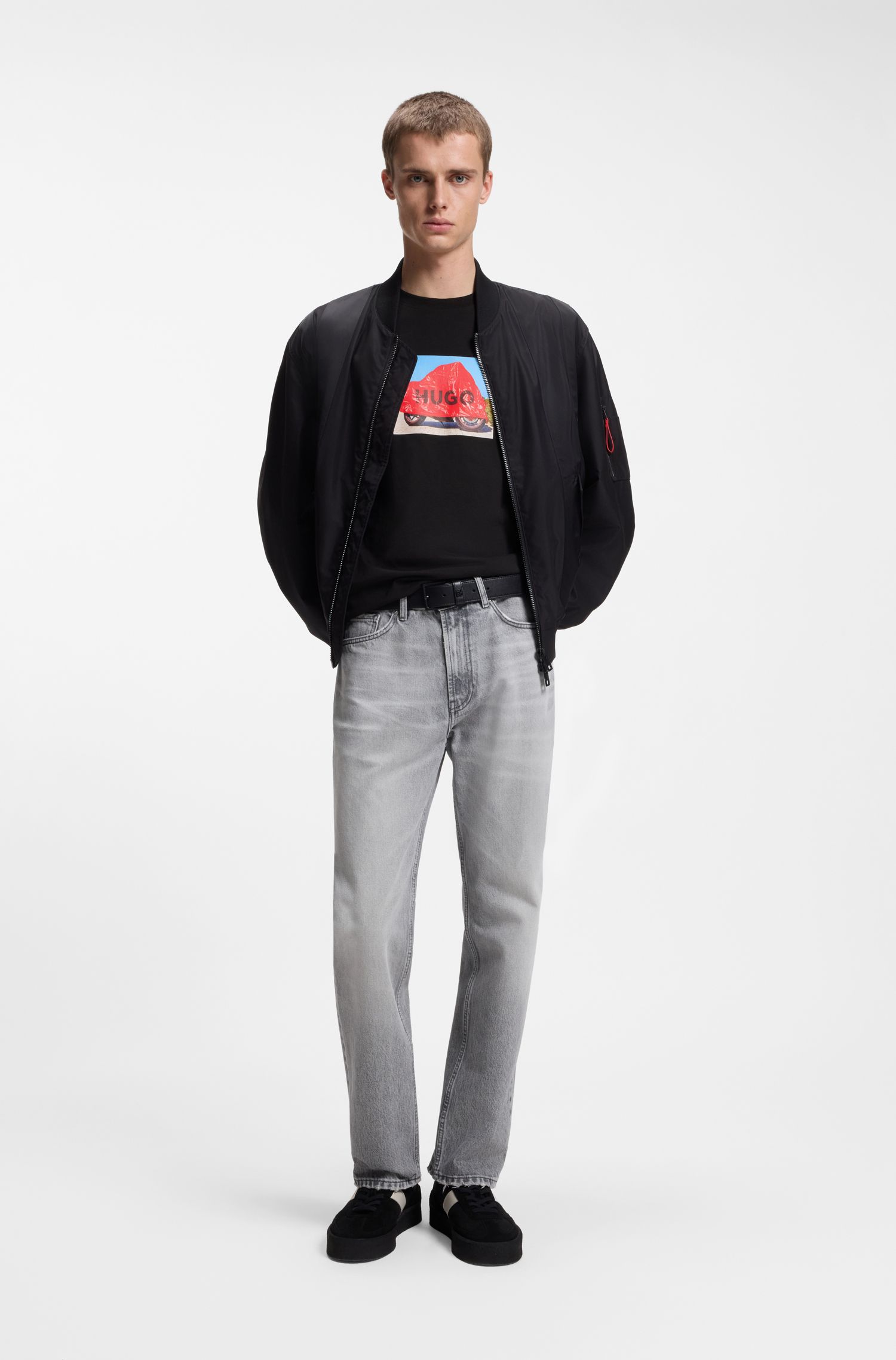 【HUGO雨果】骑行风艺术图案棉质平纹布 T 恤