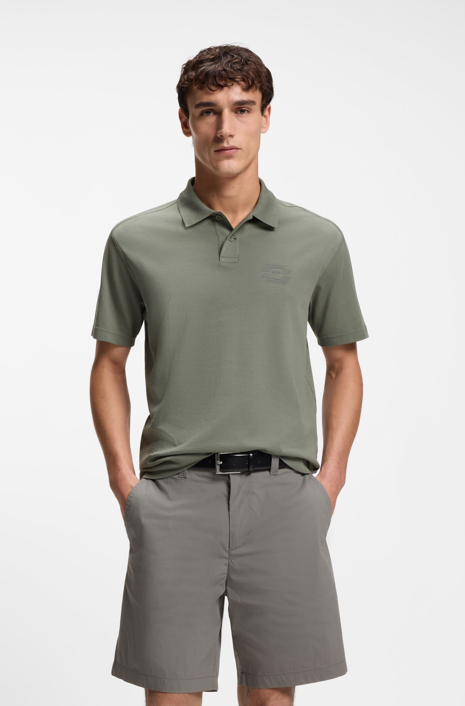 【BOSS博斯】徽标艺术图案宽松版型棉质双面布 Polo 衫