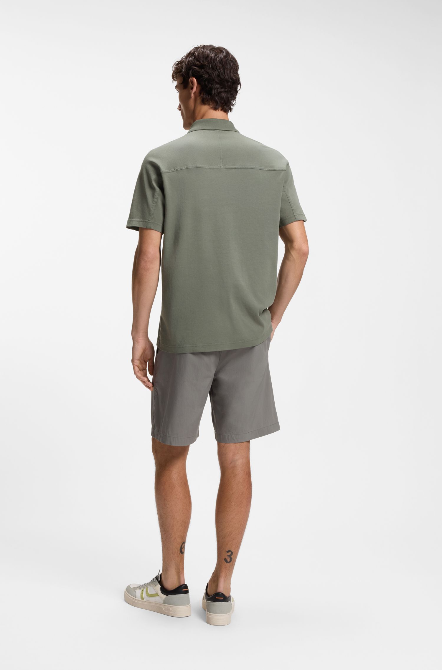 【BOSS博斯】徽标艺术图案宽松版型棉质双面布 Polo 衫