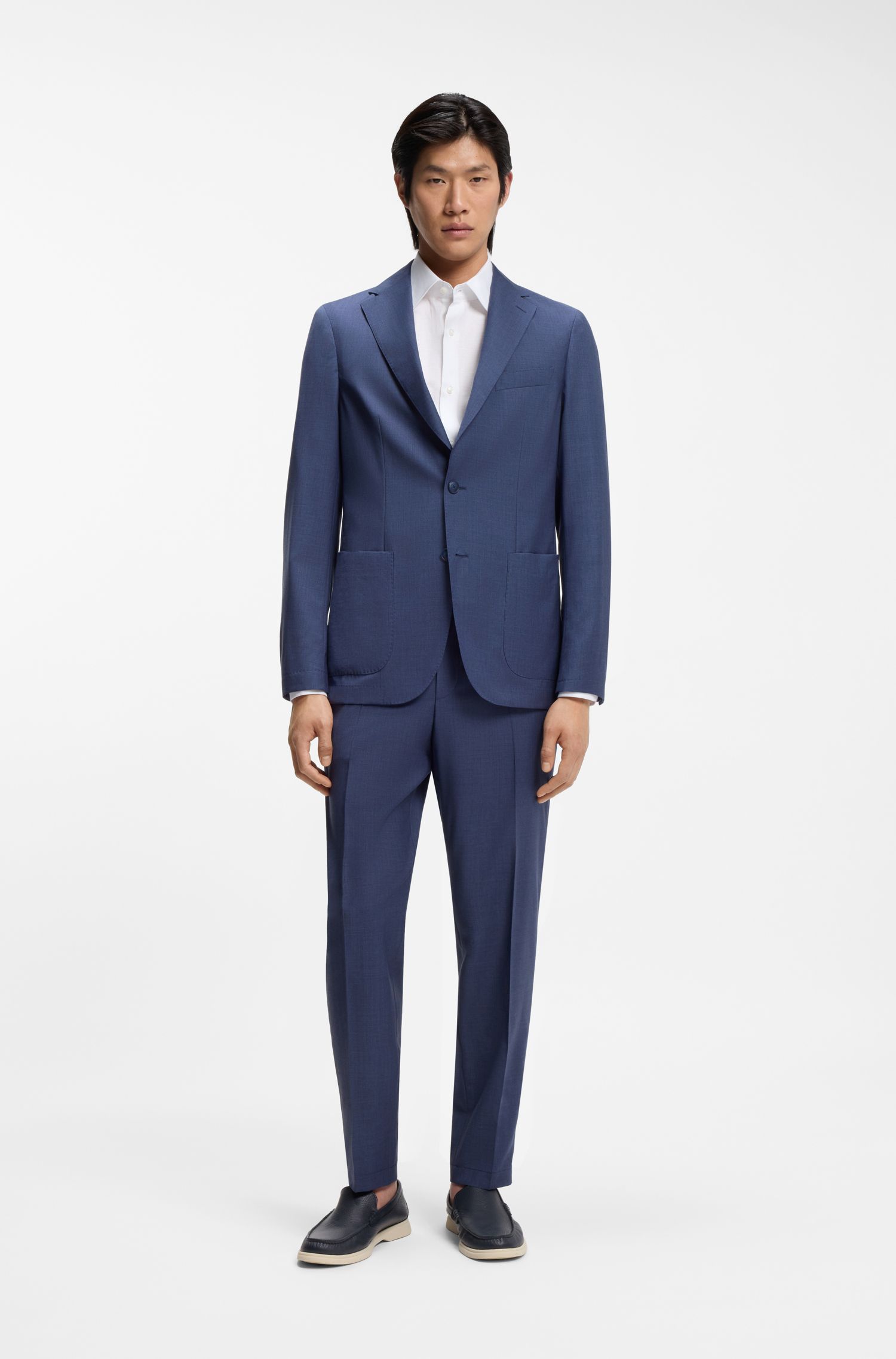 【BOSS博斯】亚麻混纺斜纹布修身衬衫