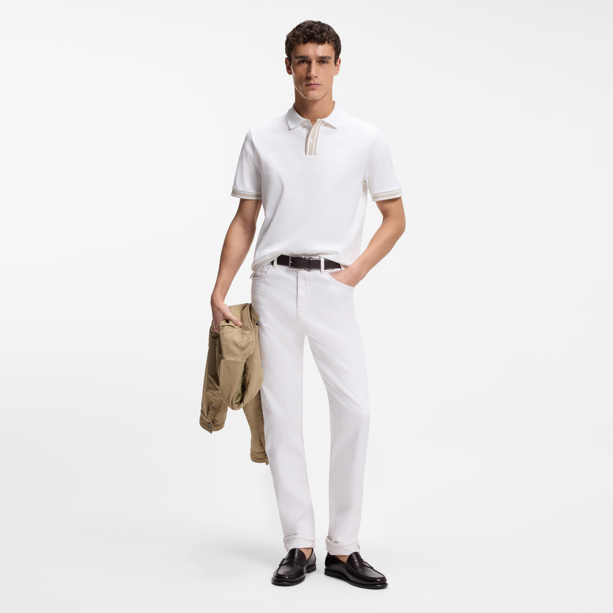 【BOSS博斯】白色弹力牛仔布五口袋牛仔裤