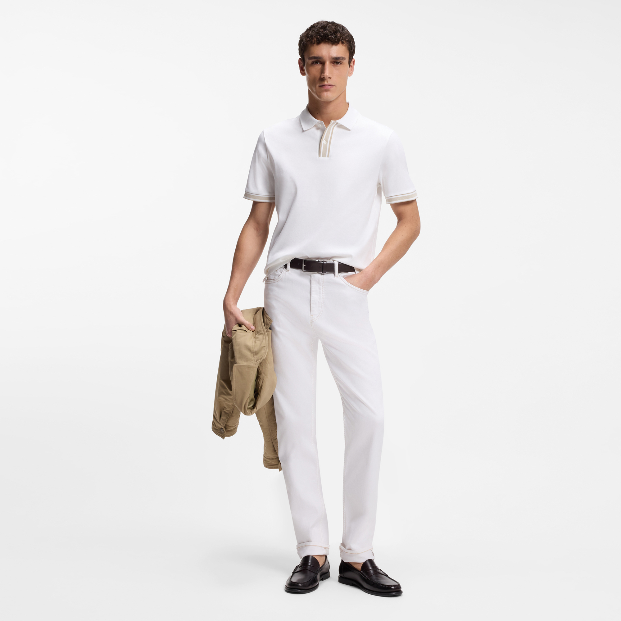 【BOSS博斯】白色弹力牛仔布五口袋牛仔裤