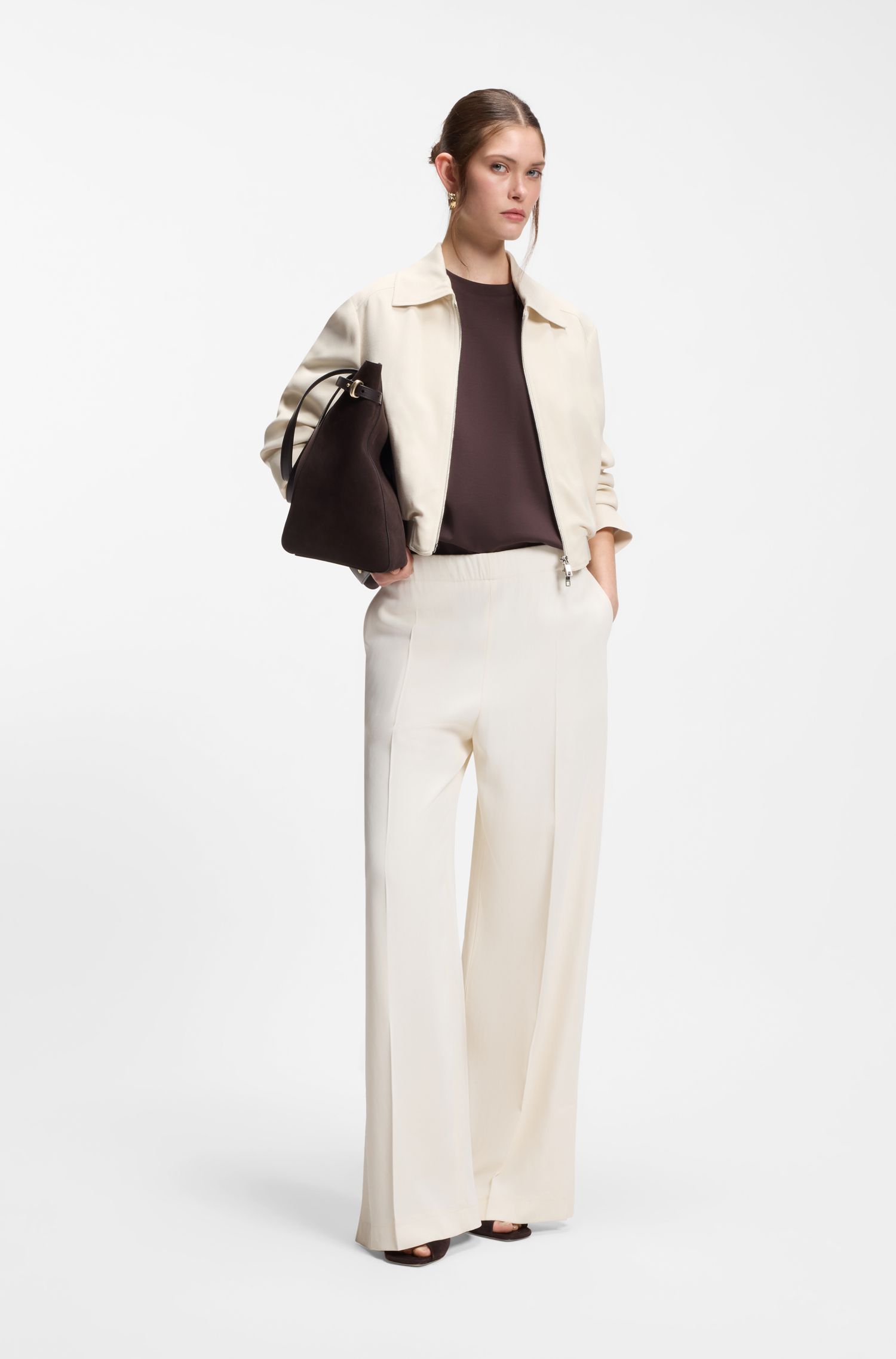 【BOSS博斯】轻盈斜纹布宽松版型阔腿长裤