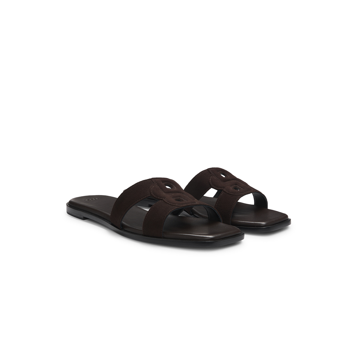 【BOSS博斯】Double B 交织字母拼缝麂皮凉拖