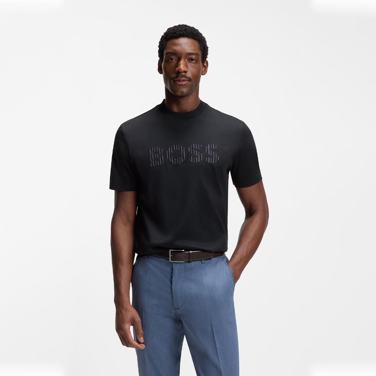 【BOSS博斯】条纹艺术图案棉质平纹布 T 恤