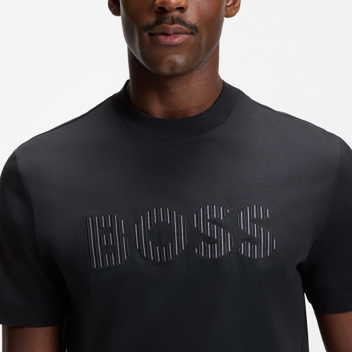 【BOSS博斯】条纹艺术图案棉质平纹布 T 恤