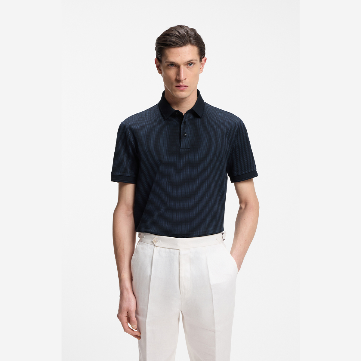 【BOSS博斯】三色提花图案丝光棉 Polo 衫