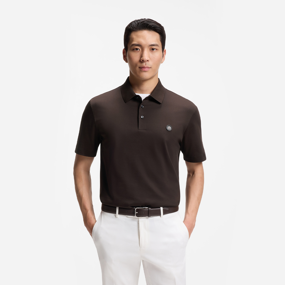 【BOSS博斯】平针织领三纽扣常规休闲POLO衫