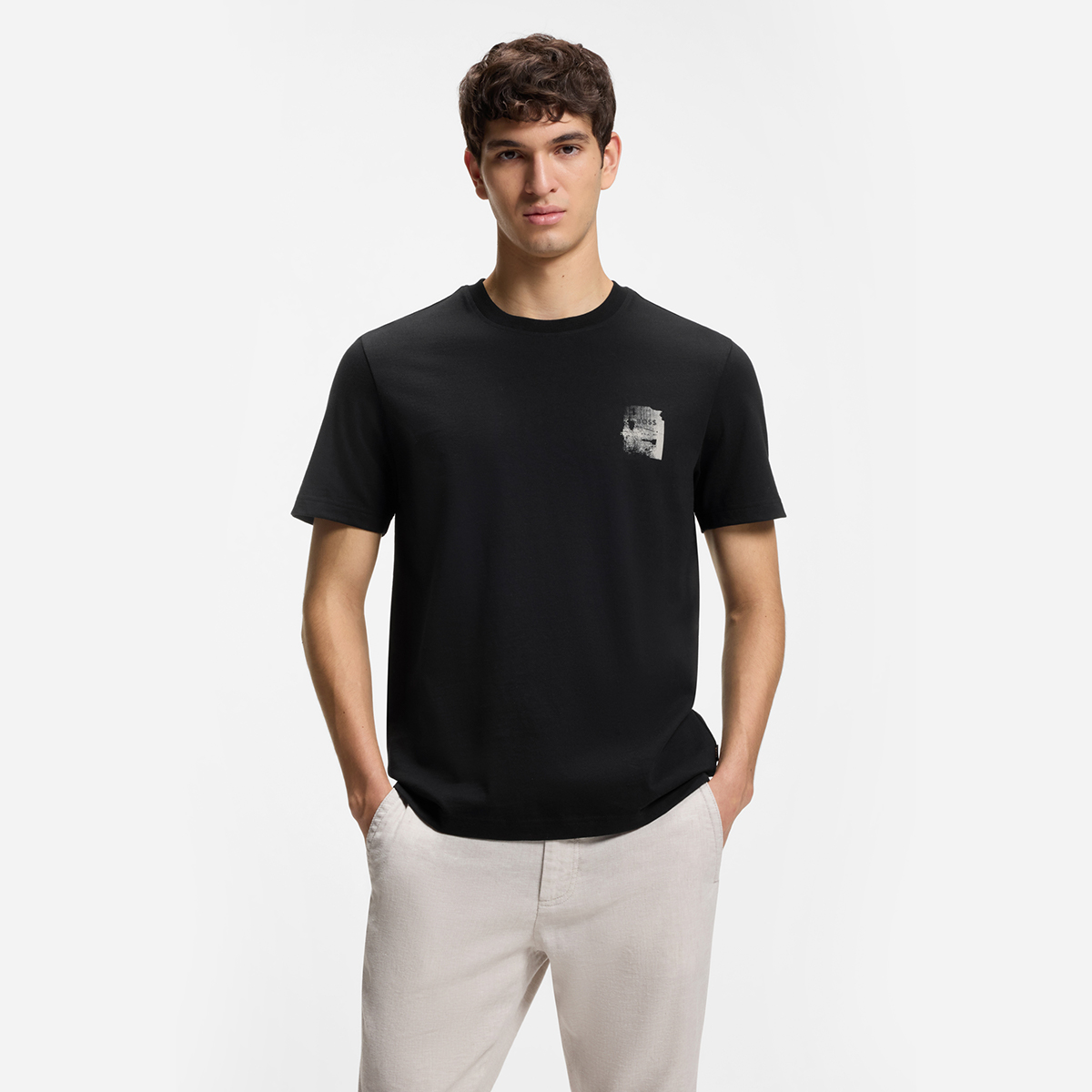 【BOSS博斯】印花艺术图案装饰棉质平纹布 T 恤