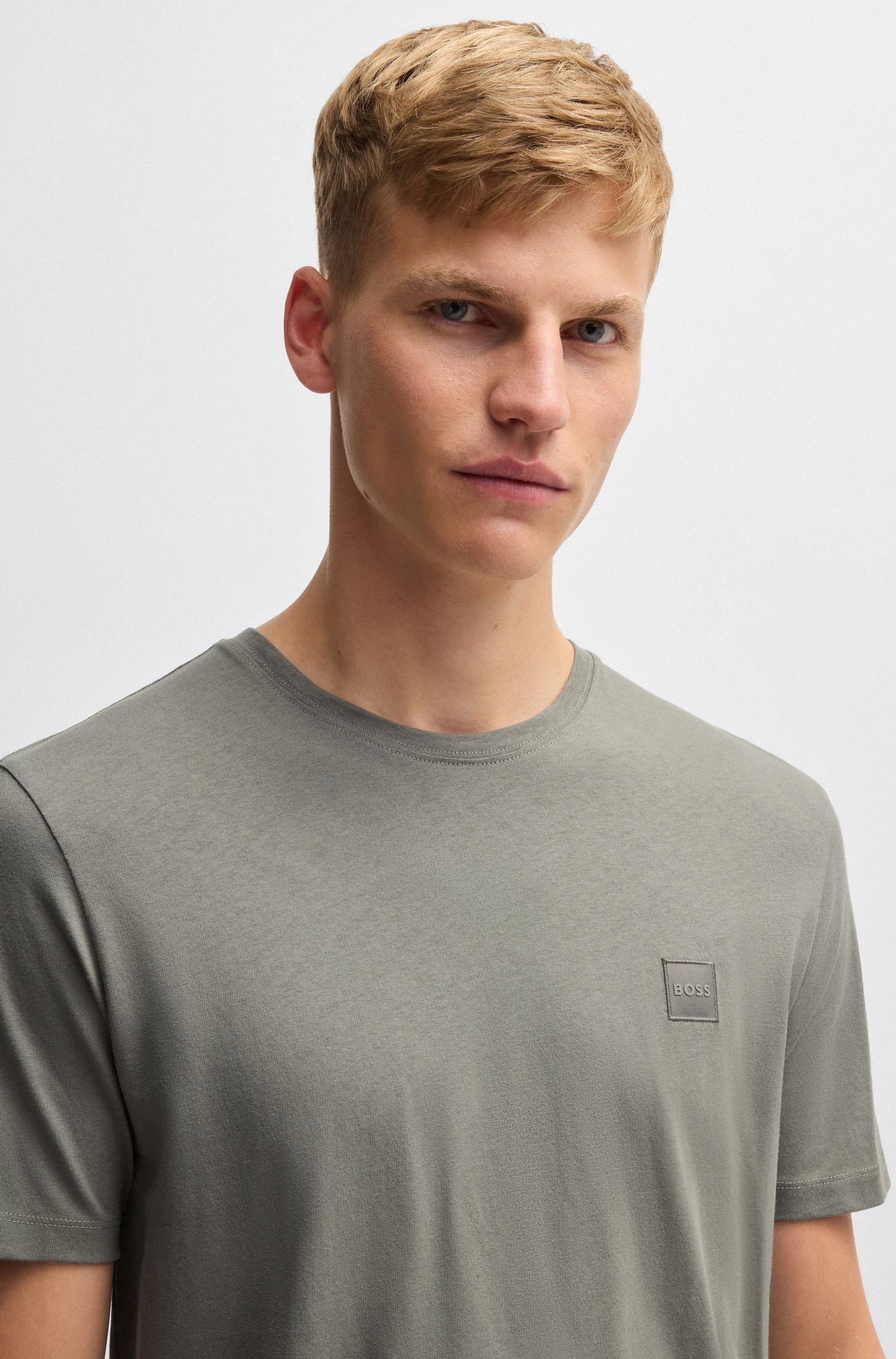 【BOSS博斯】徽标饰片棉质平纹针织短袖T恤