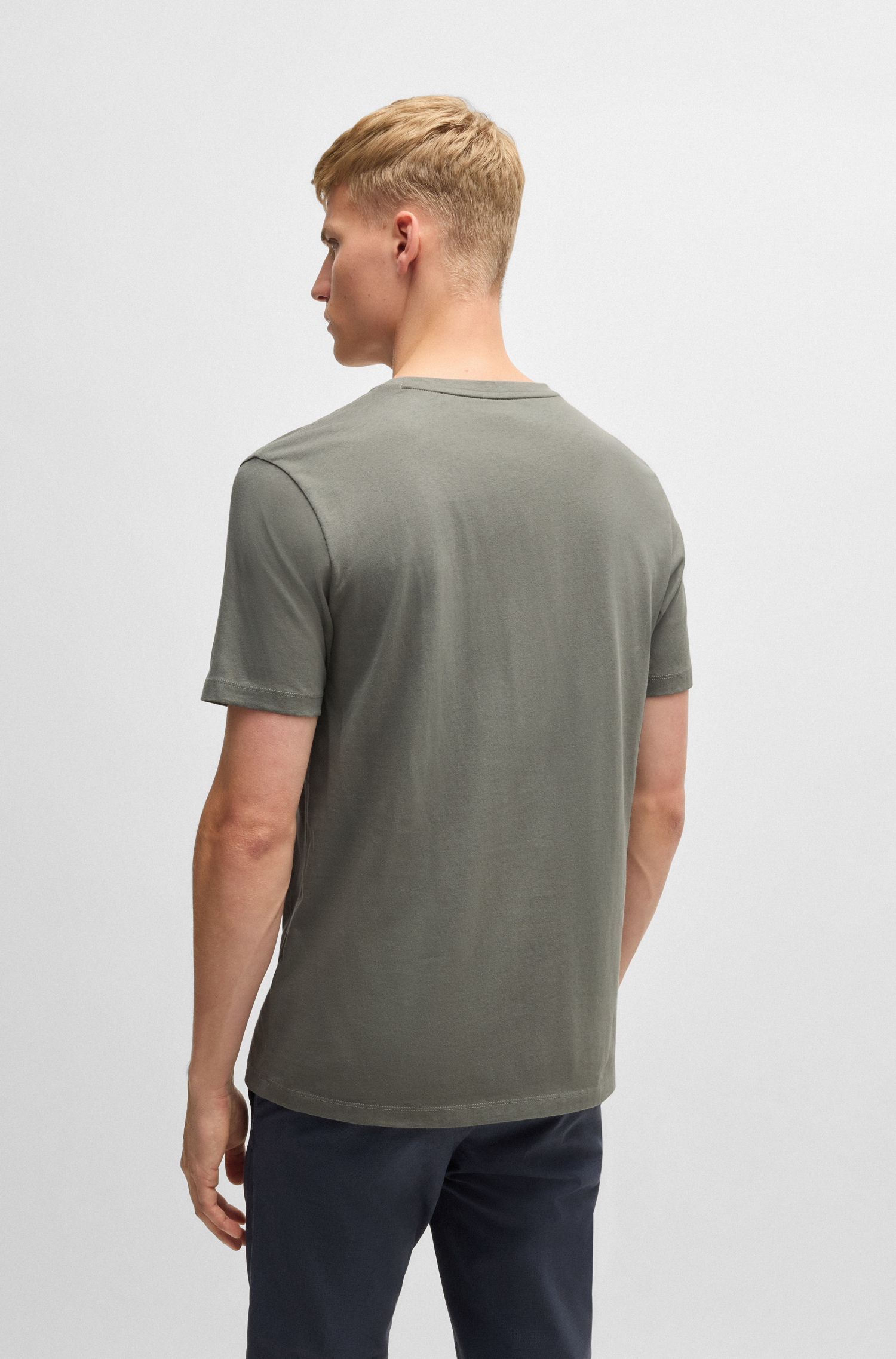 【BOSS博斯】徽标饰片棉质平纹针织短袖T恤