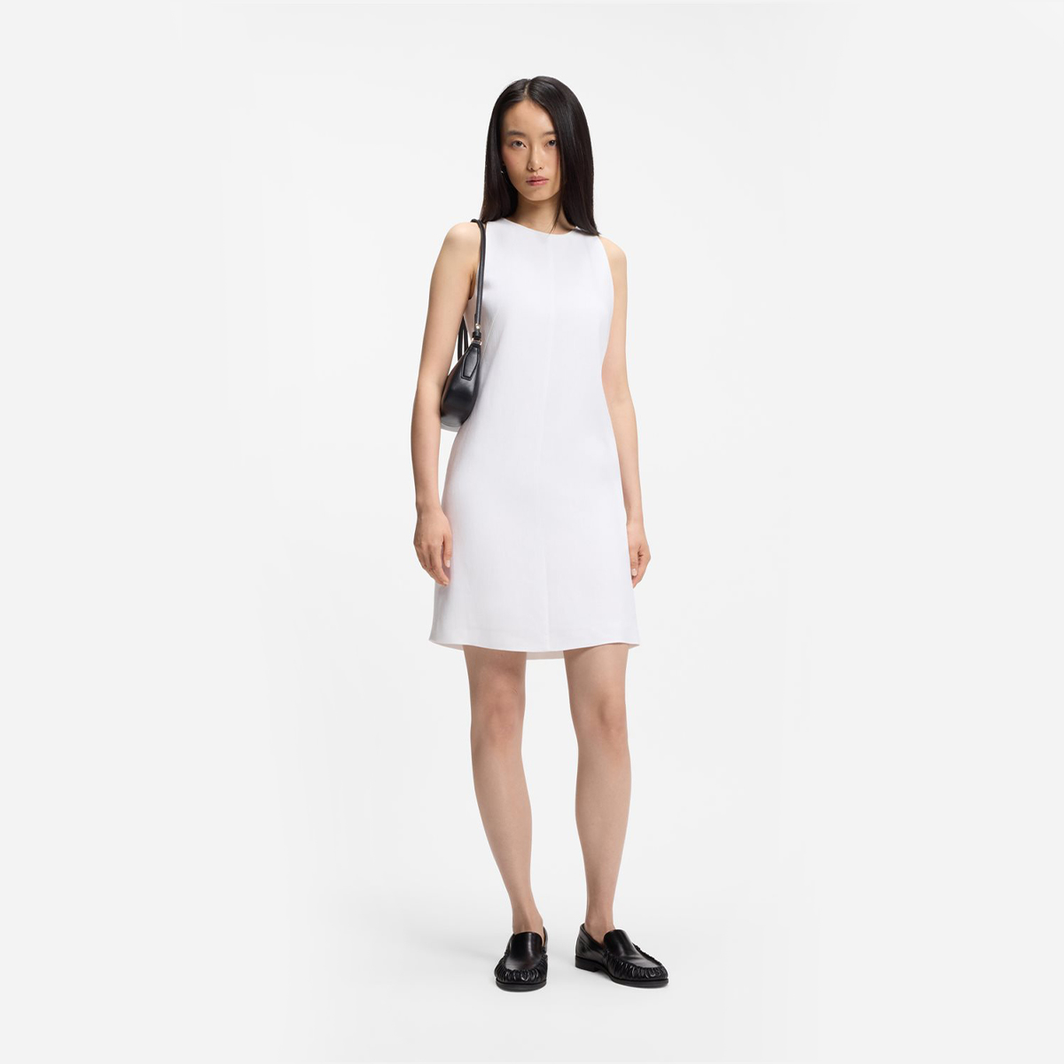 【BOSS博斯】亚麻混纺无袖直筒连衣裙