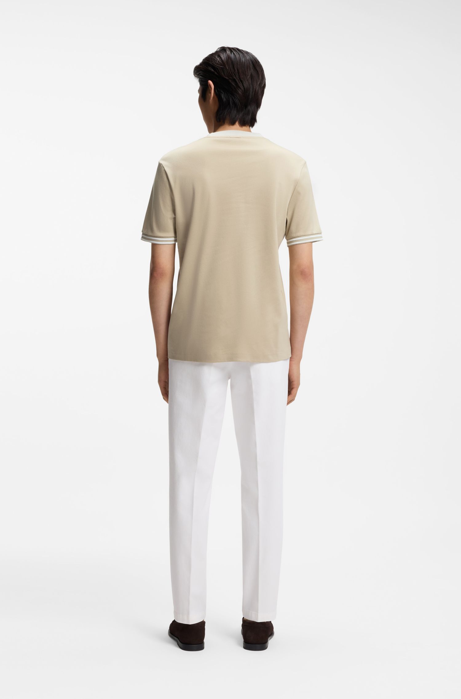 【BOSS博斯】撞色镶边丝光棉修身 T 恤