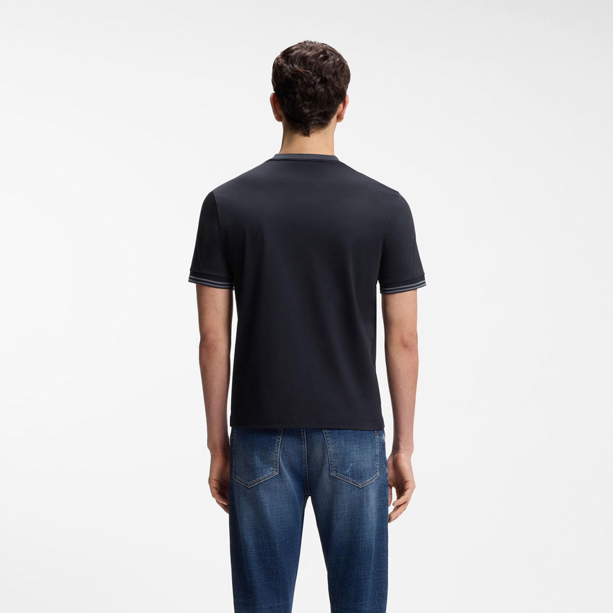 【BOSS博斯】撞色镶边丝光棉修身 T 恤