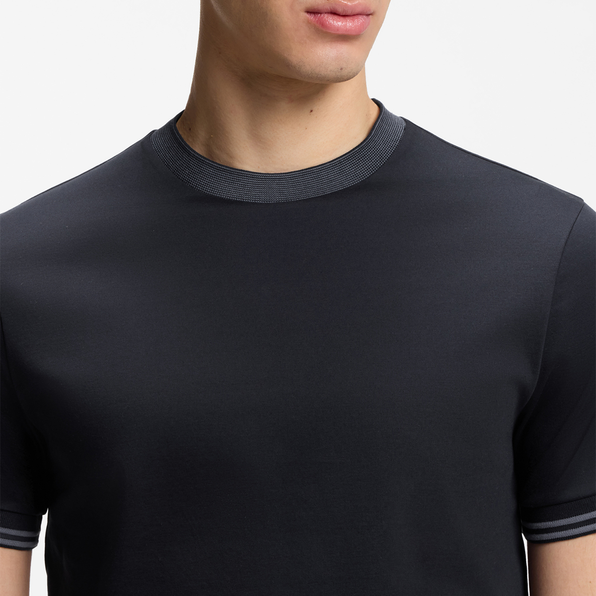 【BOSS博斯】撞色镶边丝光棉修身 T 恤