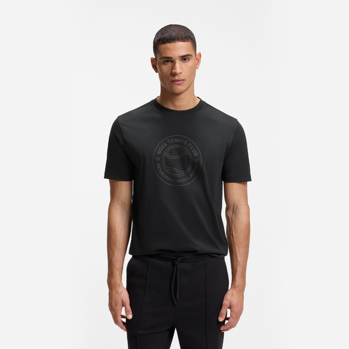 【BOSS博斯】网球主题艺术图案装饰棉质平纹针织 T 恤