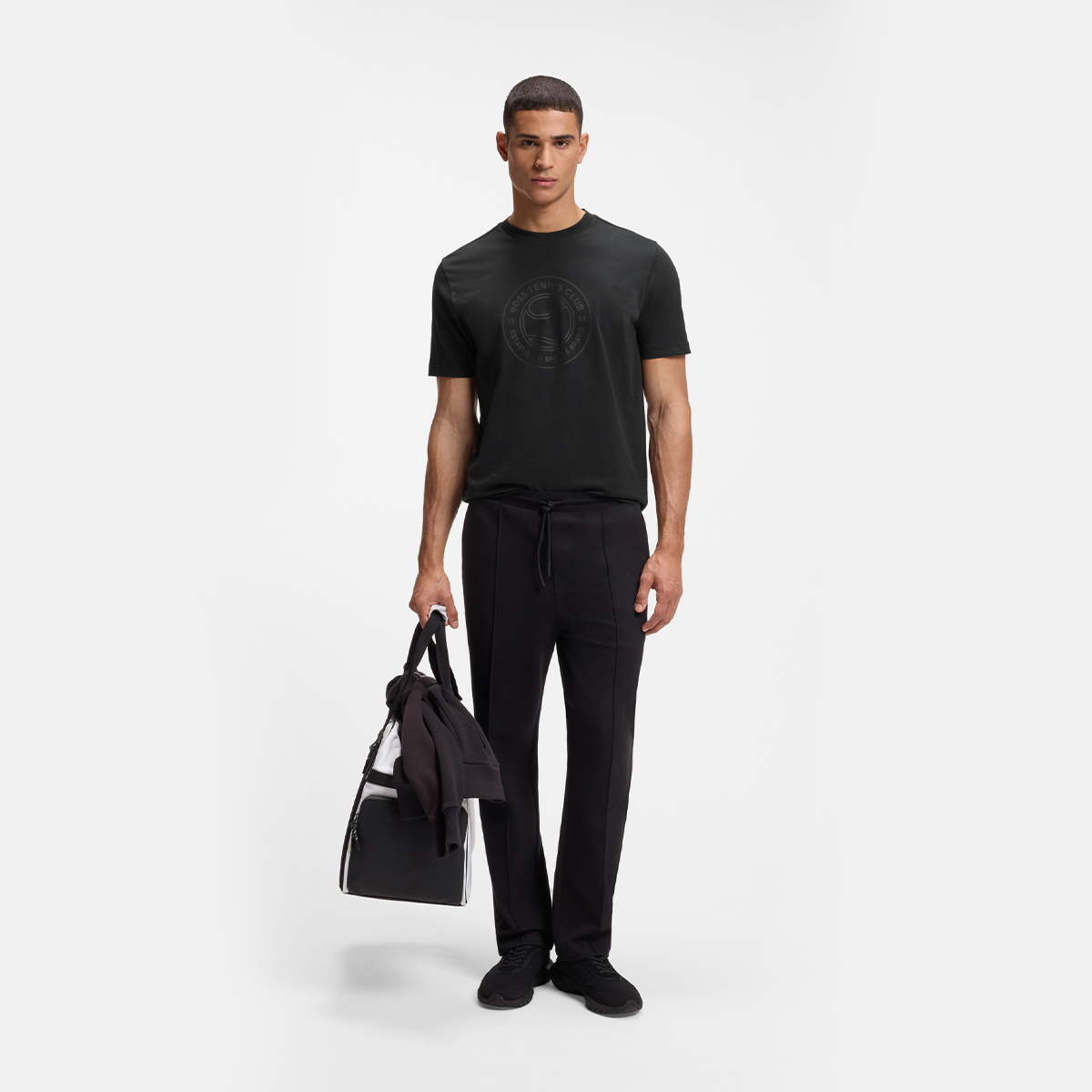 【BOSS博斯】网球主题艺术图案装饰棉质平纹针织 T 恤