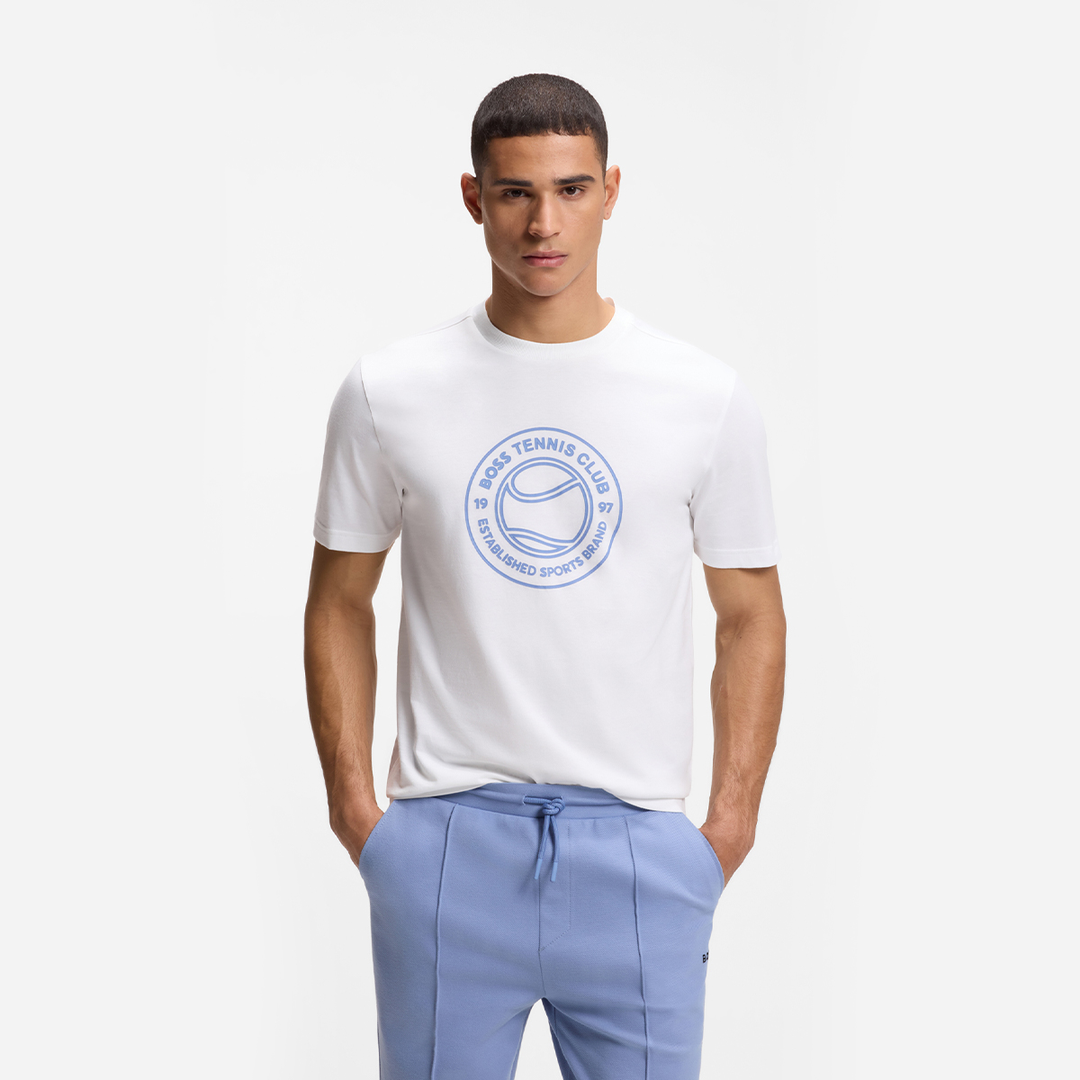 【BOSS博斯】网球主题艺术图案装饰棉质平纹针织 T 恤