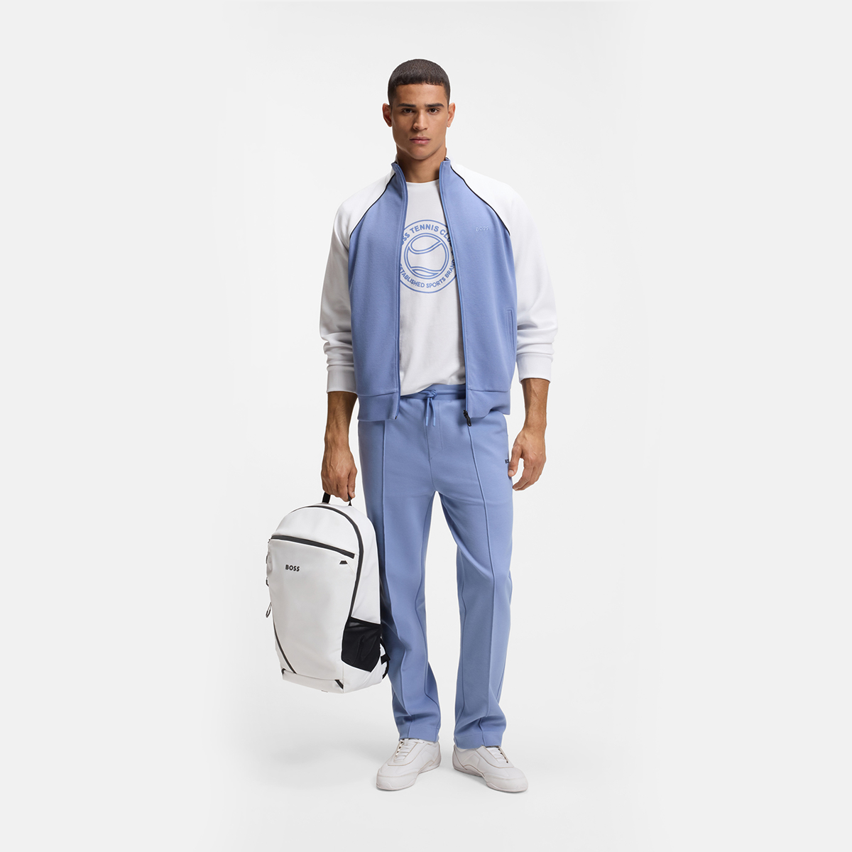 【BOSS博斯】网球主题艺术图案装饰棉质平纹针织 T 恤