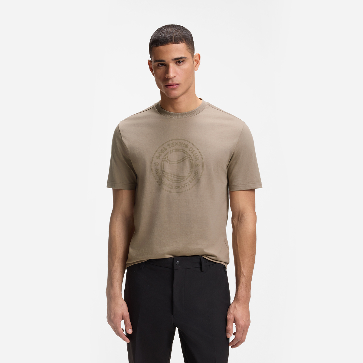 【BOSS博斯】网球主题艺术图案装饰棉质平纹针织 T 恤