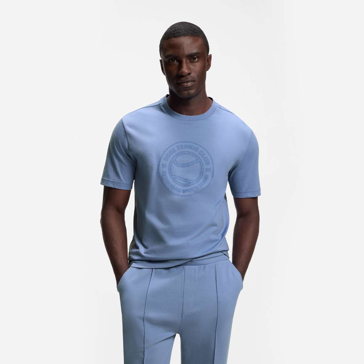 【BOSS博斯】网球主题艺术图案装饰棉质平纹针织 T 恤