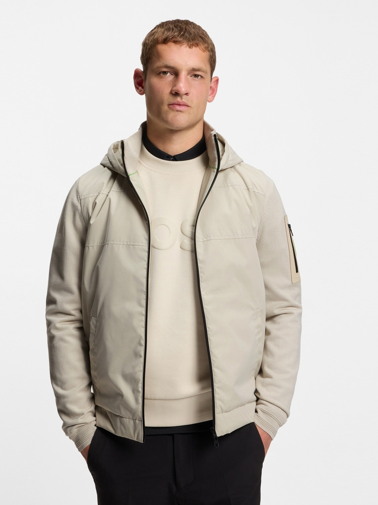 【BOSS博斯】拉链徽标口袋复合面料夹克