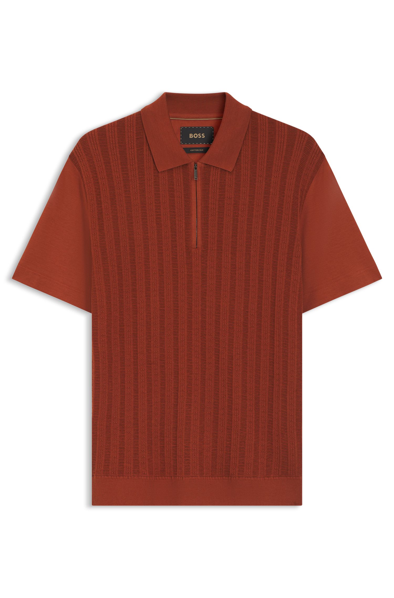 棉与真丝混纺拉链领口 Polo 衫