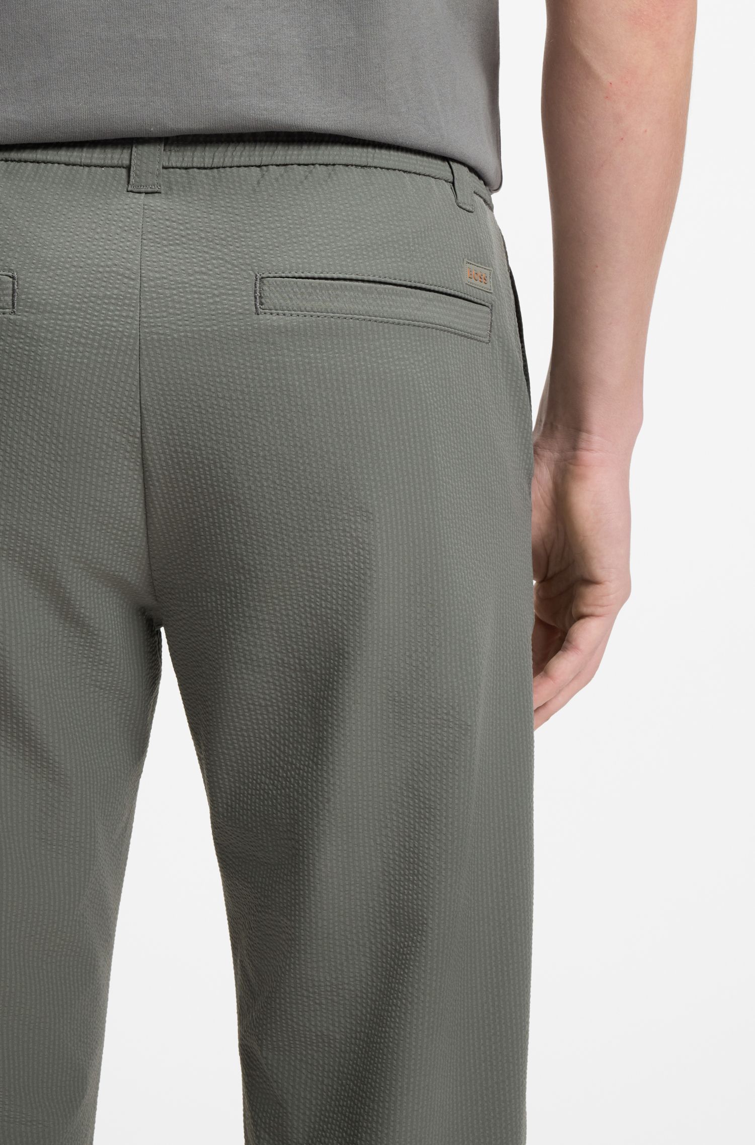 弹力泡泡布面料锥形长裤