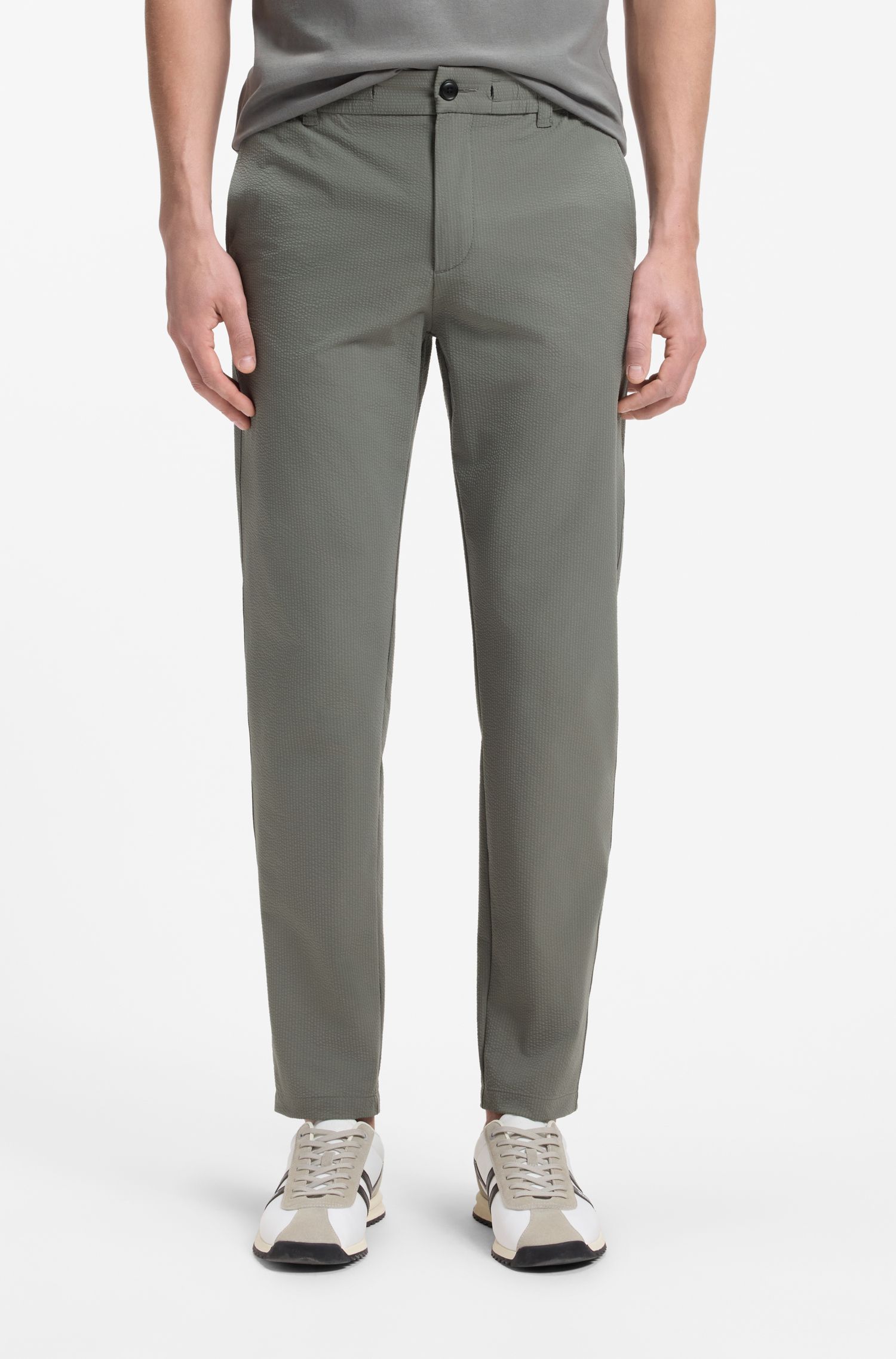 弹力泡泡布面料锥形长裤