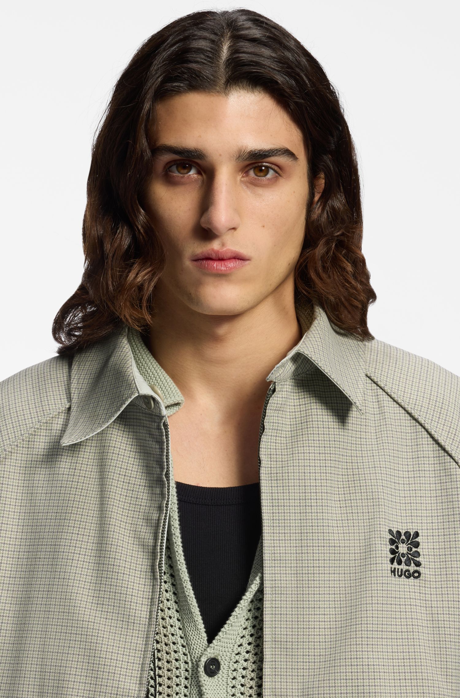 千鸟格图案哈灵顿夹克