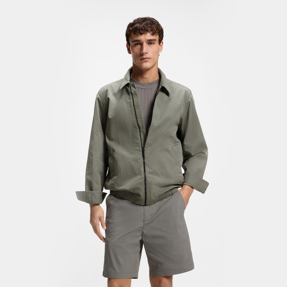 【BOSS博斯】棉质混纺斜纹布超大版型外套衬衫