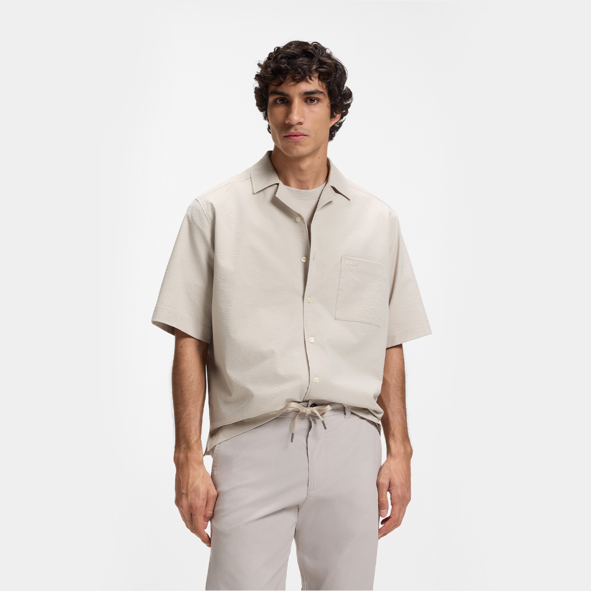 【BOSS博斯】弹力泡泡纱宽松版型衬衫