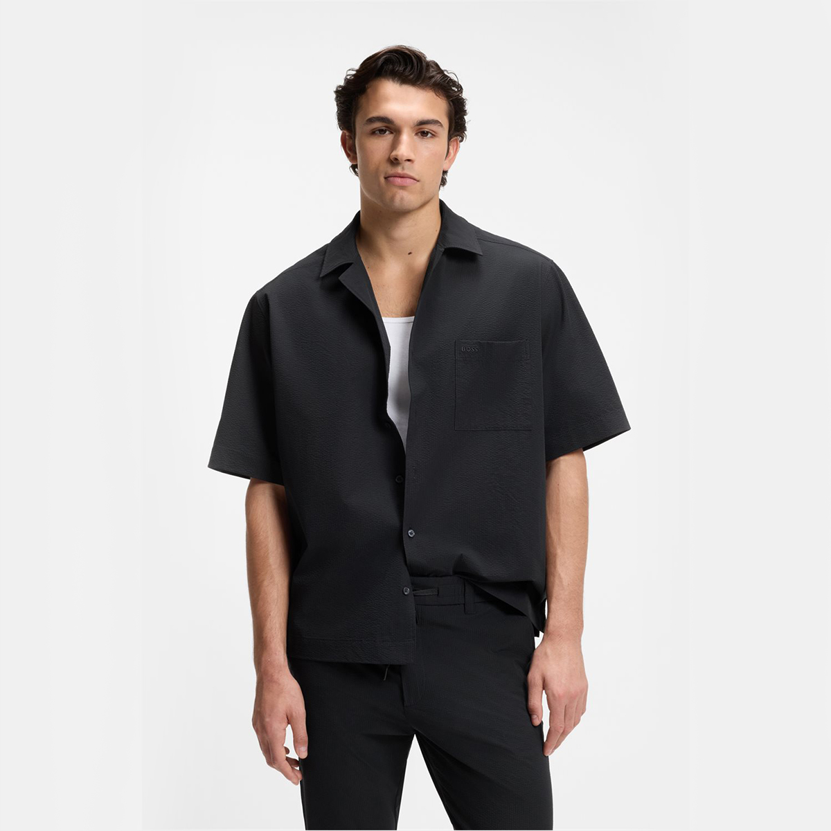 【BOSS博斯】弹力泡泡纱宽松版型衬衫