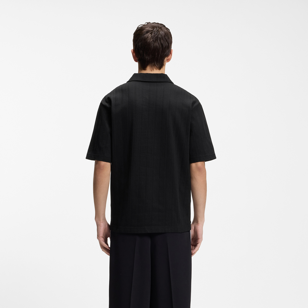 【HUGO雨果】提花条纹小立领Polo衫