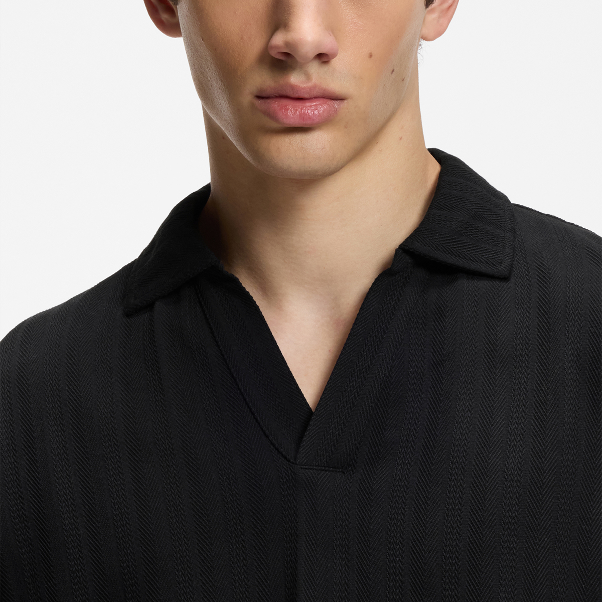 【HUGO雨果】提花条纹小立领Polo衫