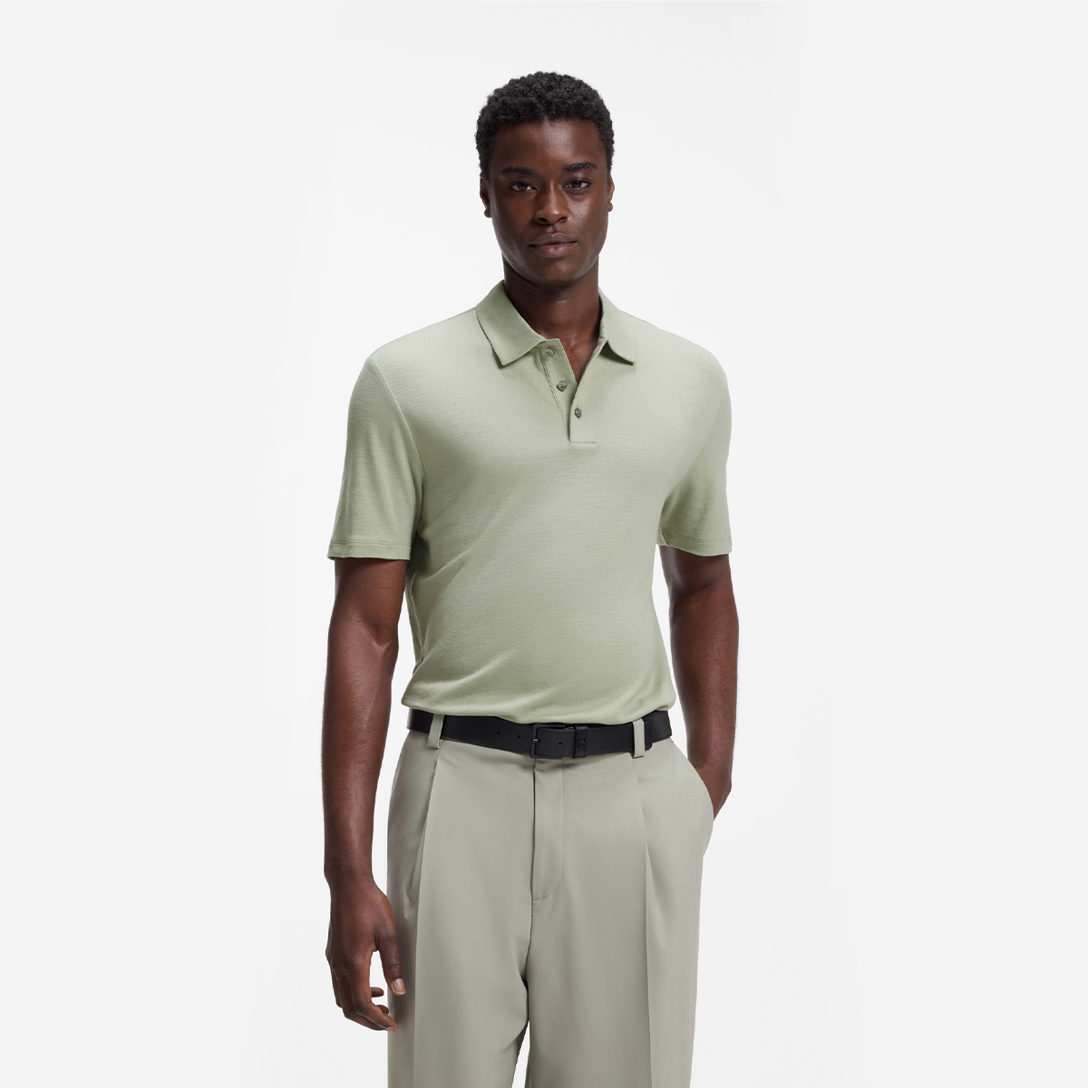 【HUGO雨果】竹节纹双面布修身Polo衫