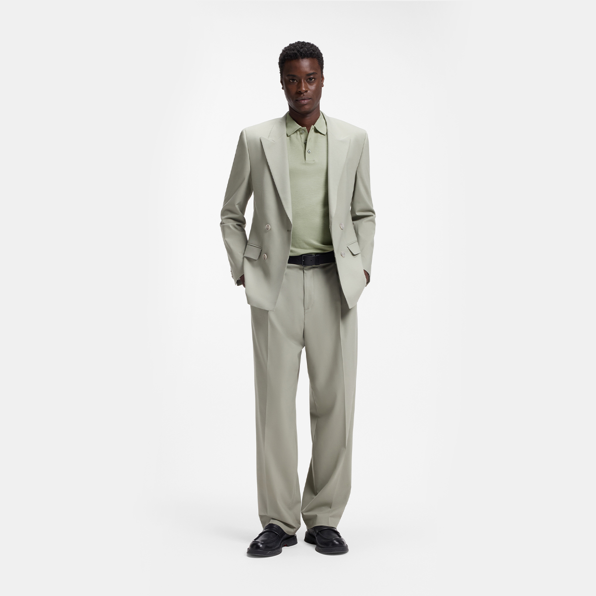 【HUGO雨果】竹节纹双面布修身Polo衫