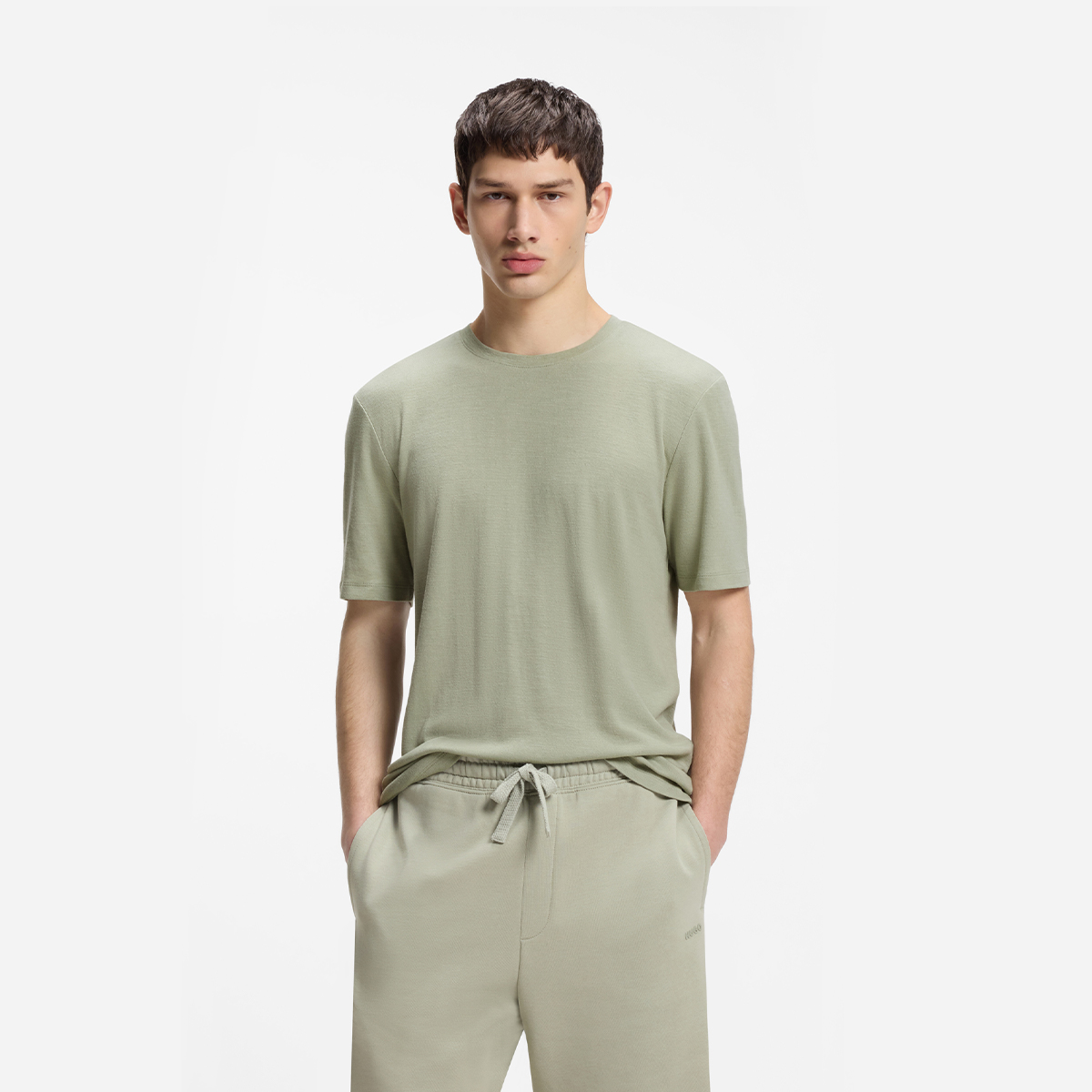 【HUGO雨果】竹节纹双面布修身T恤